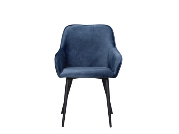 Blauwe stoel met zwarte poten voor een betaalbare prijs.